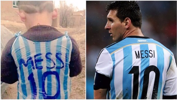 أثارت صورة طفل عراقي يلبس قميصا من البلاستيك مكتوب عليه اسم ميسي ورقم 10 الخاص في المنتخب الأرجنتيني وفريق برشلونة الإسباني، مواقع التواصل الاجتماعي.