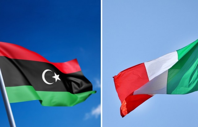 libye italie drapeaux