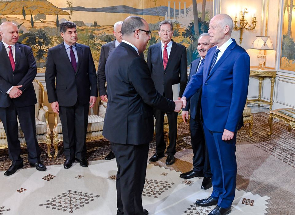 لقاء رئيس الجمهورية مع رئيس الوزراء و وزير الداخلية الفلسطيني‎.