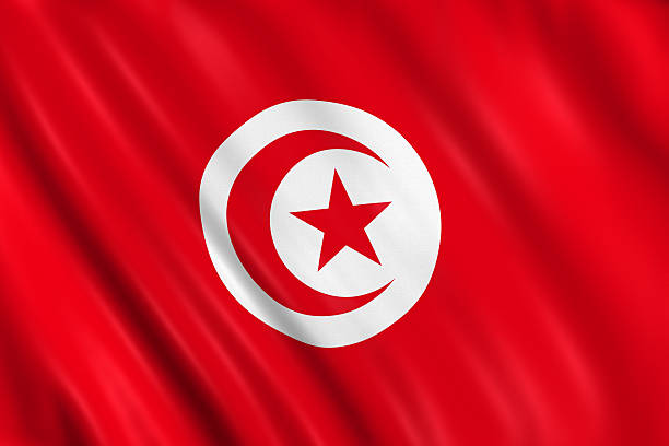 Flag of tunisia waving with highly detailed textile texture pattern
